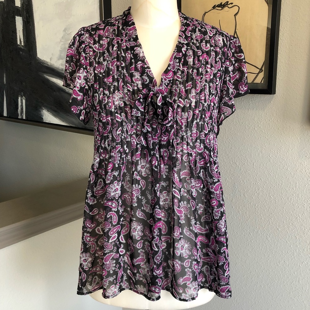 JOIE black and purple paisley flowy chiffon top